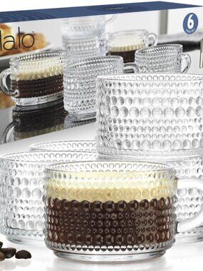 Halo espresso cups - solid clear glass - Hobnail pattern Set of 6 each 3.38 ozs